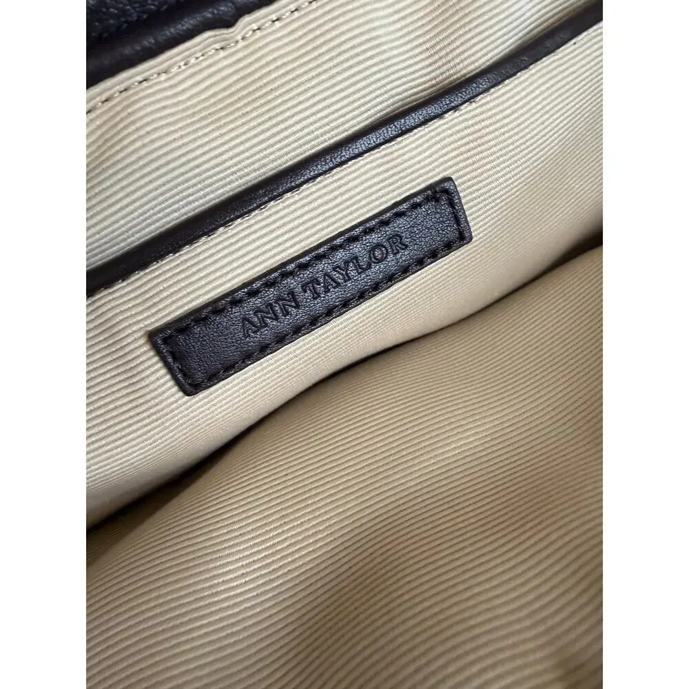 Ann Taylor Ruffled Leather Clutch Bag Chocolate Brown